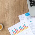 Ondernemer bestudeert financiële grafieken op een laptop aan een bureau